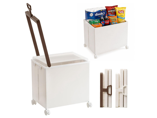 Folding Utility Cart Portable Rolling Crate Handcart Shopping Trolley Collapsible Tool Box, with Lid, Basket on 4 Rotate Wheels, for Grocery,...