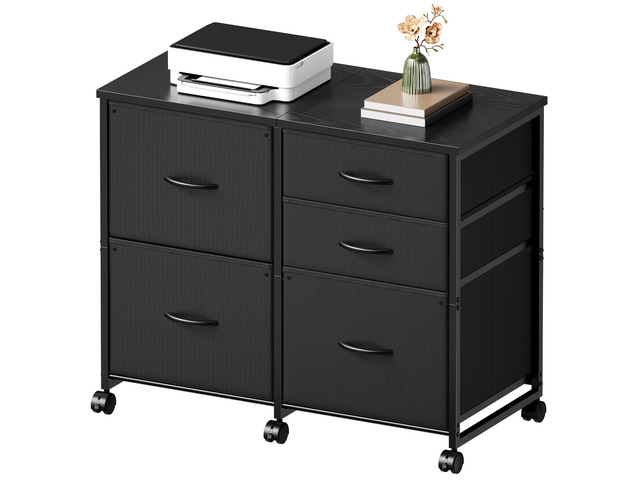 Lateral File Cabinet with 5 Drawers Rolling Filing Cabinets Under Desk Storage Printer Stand with Wheels,Mobile File Cabinet for Home Office,Black
