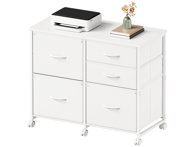 Lateral File Cabinet with 5 Drawers Rolling Filing Cabinets Under Desk Storage Printer Stand with Wheels,Mobile File Cabinet for Home Office,White