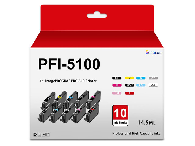 PRO310 PFI5100 Ink Cartridges High Capacity Replacement for Canon PFI-5100 Ink Cartridge Compatible for Canon imagePROGRAF PRO-310 Printer.10 Pack...