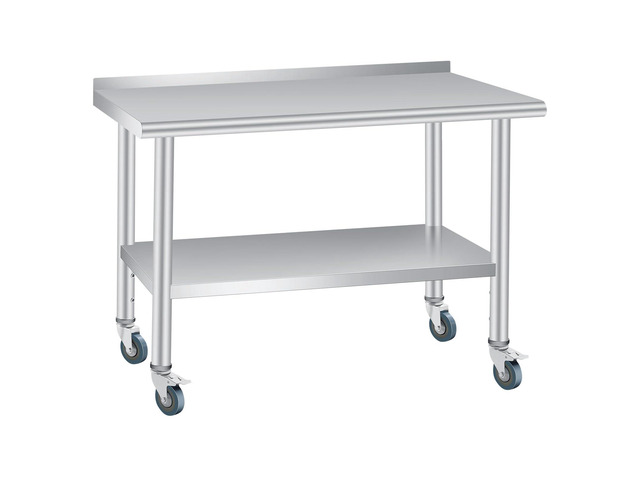 60 x 24 Inch Stainless Steel Prep Table, Heavy Duty Commercial Work Table with 4 Caster Wheels, Adjustable Undershelf & Rounded Corners, Metal...