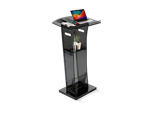 47' Semi-Transparent Black Acrylic Podium & Lectern Stand Portable with Storage Shelf, pulpits for Churches, for Speech, for Presentation, Shtender