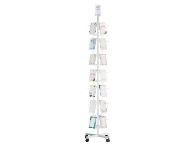 7-Tier Greeting Card Display Rack: 28-Pocket Rotating Countertop Stand for Postcards, Brochures, and Greeting Cards (White, 68.9H)