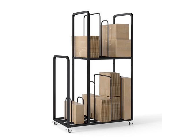 Carton Cart Stand, 2-Tier Cardboard Box Stand, Metal Cardboard Box Storage Rack, Carton Stands for Boxes with Wheels and Handle, Cardboards...