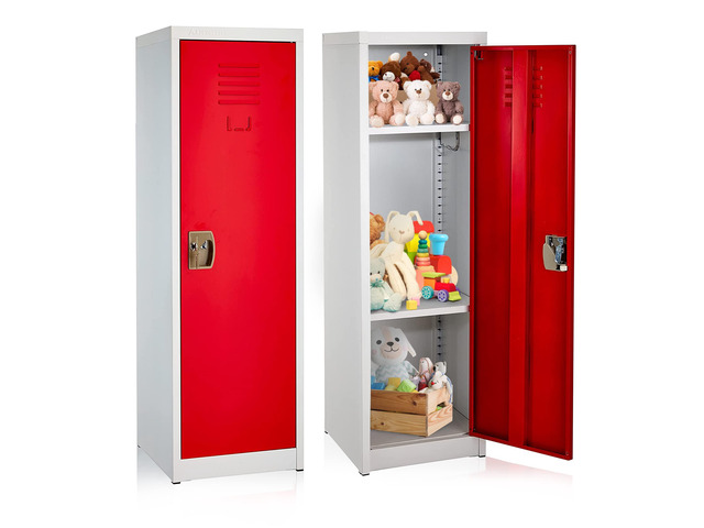 Kids Steel Metal Storage Locker - for Home & School - with Key & Hanging Rods (48 in 1 Door, Red)