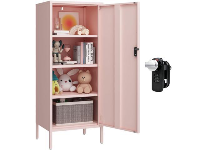 Metal Locker Cabinet Lockable Bathroom Storage Cabinet Black 4 Tier Employee Lockers for Home, School, Office, Garage (Pink, 19.69' D x 15.75' W x...