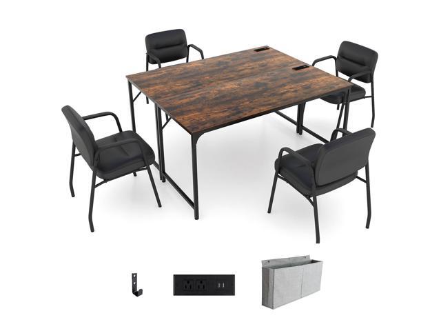 10 FT Conference Table with Charging Station, 2 PCS 60' x 24' Rectangular Large Meeting Room Desk with Storage Bag & Hook, Space Saving Seminar.