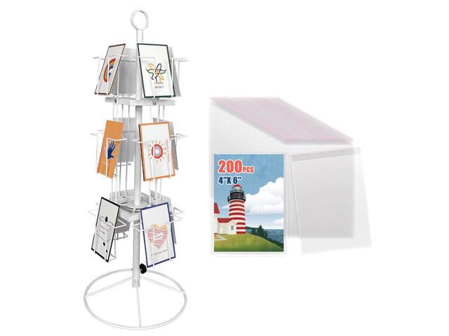 Rotating Greeting Card Stand - 12-Pocket Rotating Countertop with Clear Resealable Polypropylene Bags, Solution for Postcards, Brochures, and...