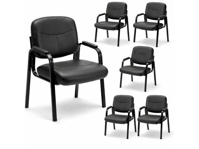 Office Reception Guest Chair Set of 6, Waiting Room Chair, Desk Chair No Wheels with Padded Arms Rest and Sled Base for Lobby and Conference, Table...