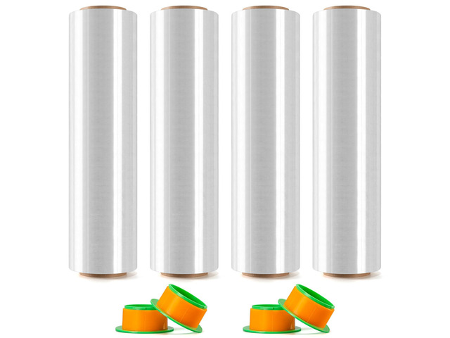 4 Rolls Clear Stretch Wrap 18' x 1000FT x 80 Gauge Heavy Duty Film Heavy Duty Clear Stretch Wrap with Holder, 80 Gauge Self-Adhering Film for...