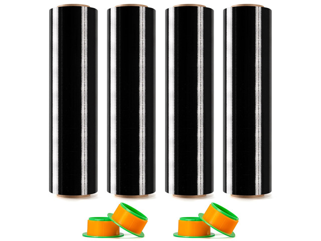 4 Rolls Black Stretch Wrap 18' x 1000FT x 80 Gauge Heavy Duty Film Heavy Duty Black Stretch Wrap with Holder, 80 Gauge Opaque Self-Adhering Film...