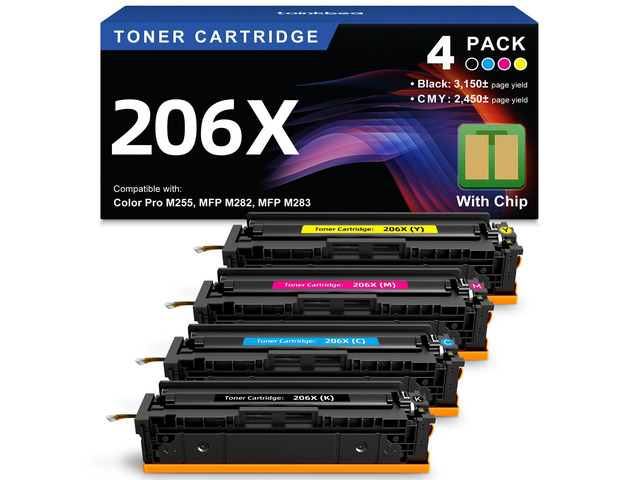 206X Toner Cartridge 4-Pack High Yield Compatible for HP 206X 206A W2110X Replacement for HP Color Pro MFP M283fdw M283cdw M282nw M255dw M255nw...