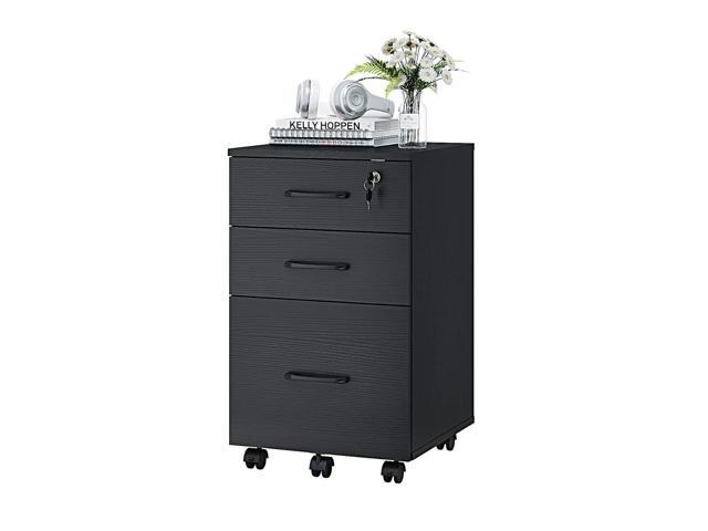 3 Drawer Wood Mobile File Cabinet, Under Desk Storage Drawers Small File Cabinet for Home Office (Black)