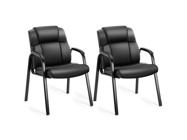 PU Leather Conference Room Chair, Tall Back Chairs with with Padded Arms and No Wheels, Guest Chairs of 2 for Reception Waiting Room Black