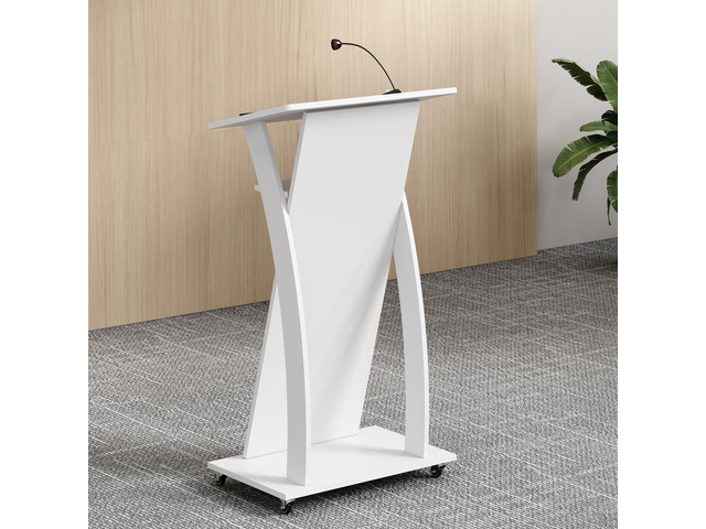 Mobile Wooden Podium Stand with Wheels Lectern White 16MM Wood Board Elegant Design Wooden Churche Pulpit