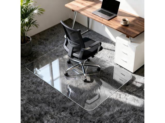 Glass Chair Mat for Carpet, 32'x48' Tempered Glass Office Chair Mat 1/5' Thick,Heavy Duty Chair Mat with Rounded and Polished Edges,Smooth Glide.