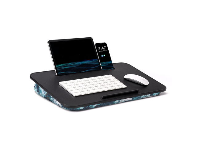 Cushioned Lap Desk, Large, Blue Waves Portable for Bed, Couch & Floor, Washable Cushion, Built-in Phone & Tablet Slot, Fits 17.3' Laptop,...