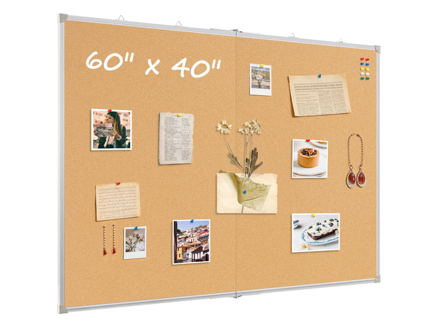 Double-Sided Large Foldable Cork Board, 60' x 40' Hanging Aluminum Framed Bulletin Board, Vision Board Pin Board Corkboards for Walls, Office,...