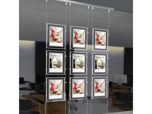 Real Estate Window Hanging Acrylic Photo Frame Advertising Display Office Led Store Sign Holders(Vertical,3pcs A4 a row)