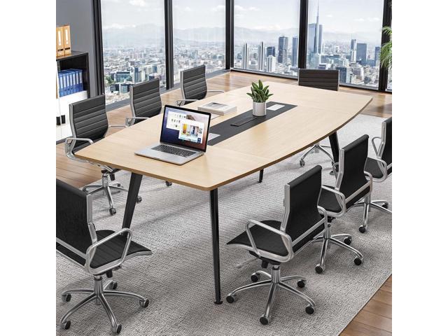 6FT Conference Table with Power Outlets Built-in Power Outlets, Rectangle Grommet, Boat Shaped Design, for Office Conference Room, Easy Assembly