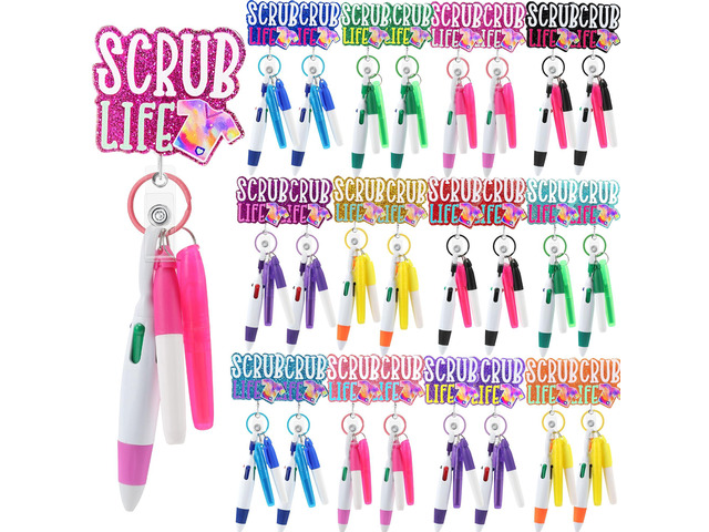 144 PCS Funny Badge Reel with Pen Set Healthcare CNA RN LPN Nurse Badge Accessories for Work Including Retractable Badge Reel, Mini Highlighter,...
