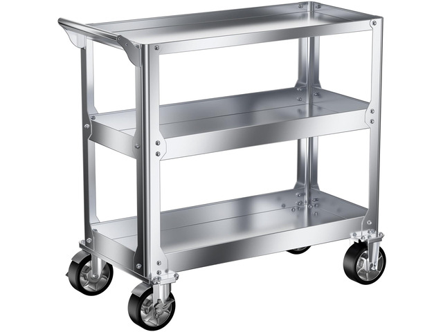 Stainless Steel Utility Cart on Wheels, 3-Tier 1100 lbs Heavy Duty Tool Cart with Wheels, Commercial Rolling Service Cart for Garage Workshop...