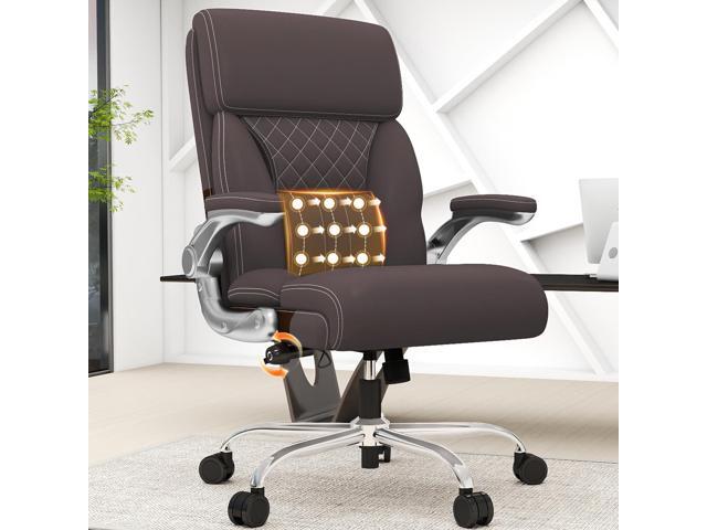 Big & Tall Ergonomic Leather Office Desk Chair with Lumbar Support Flip-Up Armrests, 360° Swivel, Rocking Function, High Back Computer Chair,...
