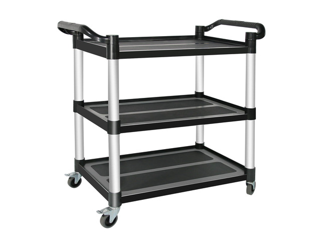 Plastic Utility Carts with Wheels, 3-Tier Restaurant Cart, Heavy Duty Rolling Cart Food Service Cart 420LBS, Bus Cart with Lockable Wheels and...