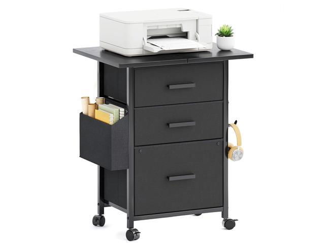 3 Drawer File Cabinet with 22'' Extended Desktop, Mobile Filing Cabinet, Printer Stand, Rolling Printer Stand with Side Bag, Fabric Drawer, Fits A4.