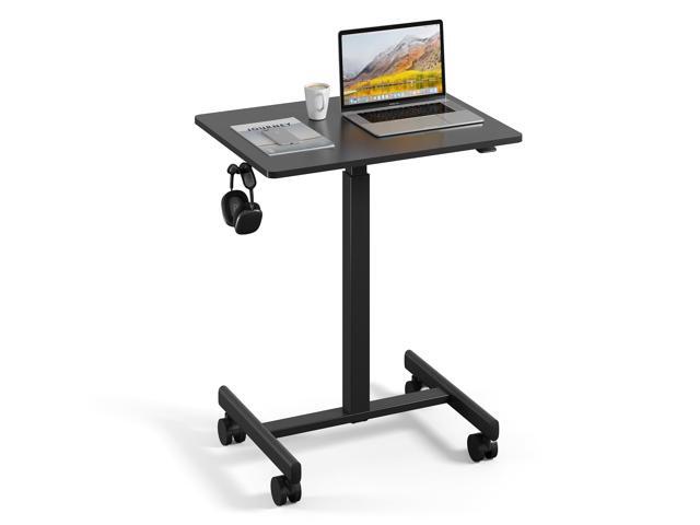 Mobile Standing Desk with Wheels, Pneumatic Height Adjustable Rolling Computer Workstation with Lockable Casters (Black)