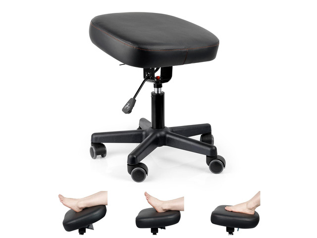 Footrest Stool Under Desk Adjustable Height and Tilt Angle, Black Footrest Ottoman Ergonomic Foot Stool with Wheels 360°Rolling for Home Office