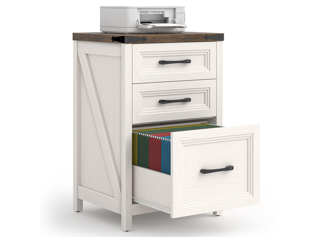 3 Drawer Vertical File Cabinet, Wood Farmhouse Filing Cabinet Fits A4/Letter Size, Under Desk Small File Cabinets Printer Stand with Storage for...