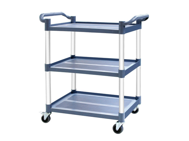 3-Tier Utility Cart With Wheels, Heavy Duty Rolling Restaurant Cart 420lbs, Plastic Bus Cart With Lockable Wheels and Rubber Hammer for...