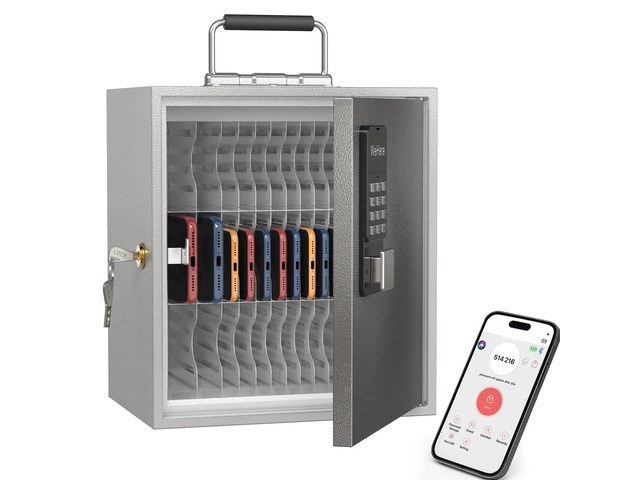 36 Slots Cell Phone Locker with Smart Lock, Metal Storage Cabinet Wall Mounte & Portable Destop Phone Holder Lockbox for Classroom, School,...