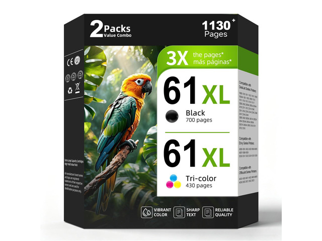 61XL Ink Cartridge Black Color Combo Pack Replacement for HP Ink 61 HP61 XL HP61XL for 4500 5530 4502 4501 5535 5531 4630 4635 4632 2620 2540 1000...