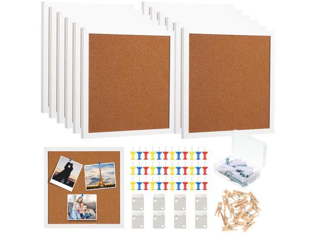 12 Pack White Cork Board with Frame for Wall 12x12, Decorative Linen Corkboard Bulletin Board with Push Pins & Clips for Office Home School.