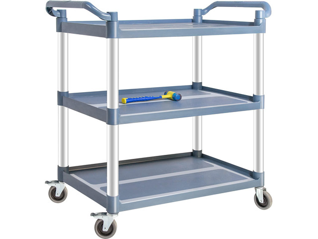 Plastic Utility Carts with Wheels, 3-Tier Medium Size Restaurant Food Cart, Heavy Duty 510lbs Capacity Rolling Service Cart w/Hammer for...