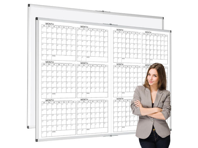 Large 48' x 36' Magnetic 12 Month Dry Erase Calendar White Board Foldable Whiteboard Calendar for Wall Mounted 2 in 1 Double Side Whiteboard with...