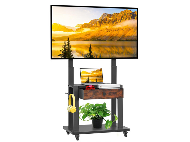 Rolling TV Stand with Fabric Drawer for 32-75 Inch Flat/Curved Screen Adjustable Height LCD/LED/OLED with Storage Mobile TV Cart on Wheels up to...