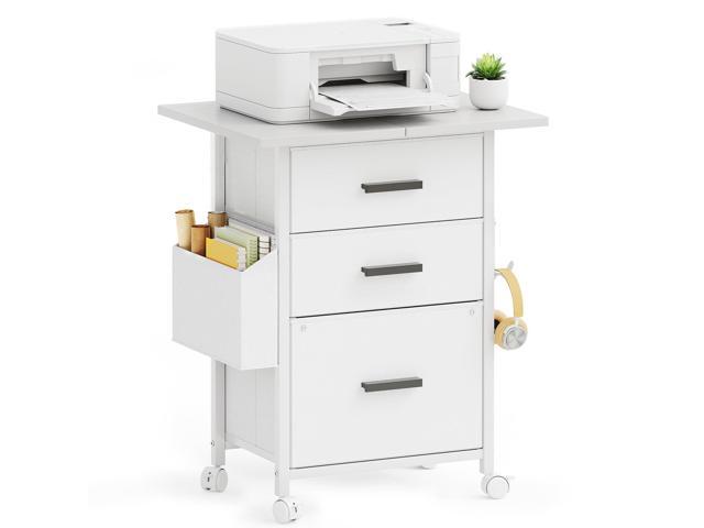 3 Drawer File Cabinet with 22'' Extended Desktop, Mobile Filing Cabinet, Printer Stand, Rolling Printer Stand with Side Bag, Fabric Drawer, Fits A4...