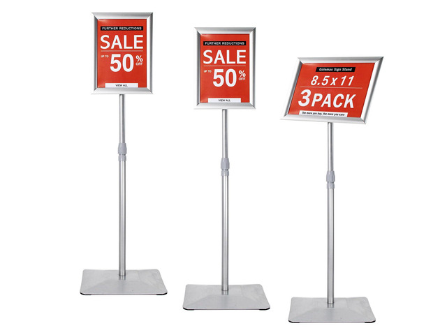 Adjustable Sign Stand for Display, with Upgraded Iron Base, Pedestal Floor Signage Stand Holder for Outdoor or Indoor Advertising (8.5 x 11, Silver...