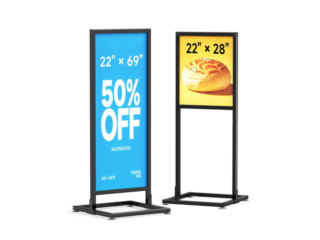 Sign Holder Floor Stand, 2-In-1 Dual Size Adjustable Poster Stand 22' Ã— 69' & 22' Ã— 28' Sign Stand, Aluminum Alloy Frame, Stable Indoors &...