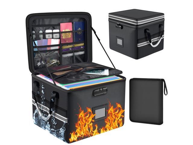 5200°F Upgraded 60L Fireproof Document Box & Expanding File Folder 2 Layers, 3 Guide Rails Collapsible Water Resistant Storage, Hanging...