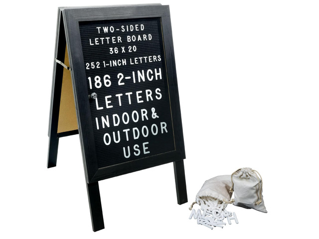 Large Wooden A-Frame Sidewalk Sign 36x20 Felt Letter Board w/Changeable Letters - EGP-HD-0084 (Black)