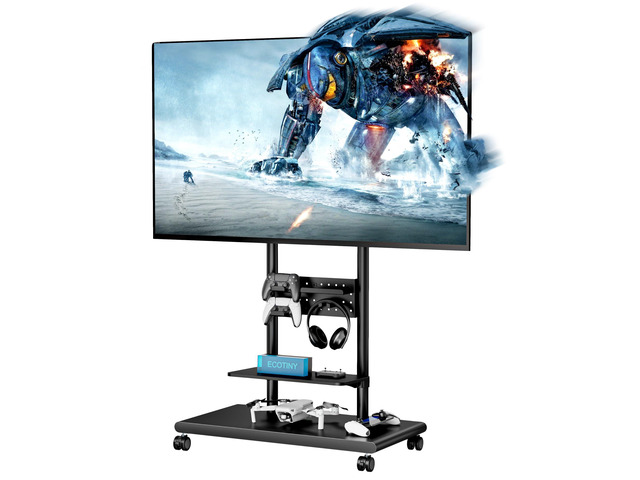 Heavy-Duty Rolling TV Stand for 5090TVs to 198lbs,Black Height Adjustable,Tilt Swivel Rolling TV Cart with Pegboard Storage,Max VESA...