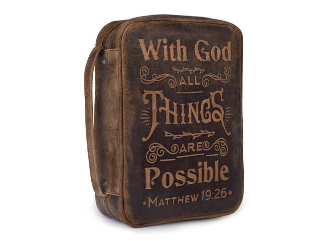 Large Leather Embossed Bible Cover with Carry Handle Zipper Handmade Protective Bible Case Fits Standard, Large & Study Bibles up to 10.5 x 8 x...