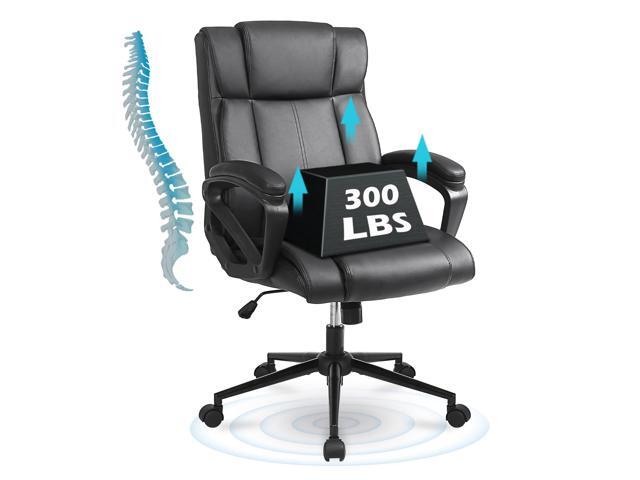 Ergonomic Executive Office Chair Set of 1, PU Leather, Black Thick Padded Armrests, Computer Chair with Lumbar Support,Comfy and Soft Cushion,.