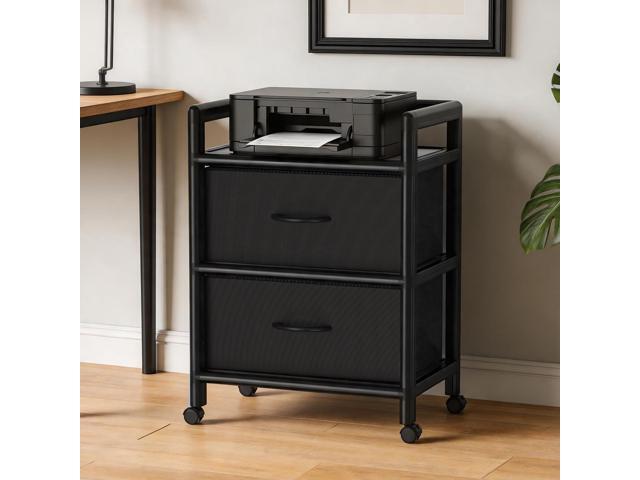 2 Drawer File Cabinet with 26'' Removable Fabric Drawers Convert to Shelves, Mobile Filing Cabinet on Wheels, Heavy Duty Metal Printer Stand for.