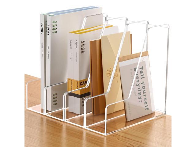 4-Pack Vertical File Holder for Desk, 5MM Thick Acrylic Magazine Holder with Non-Slip Pads, Clear Binder Organizer & Document Rack, Sturdy Desktop.