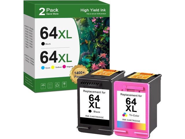 64 XL 64XL Black and Color Ink Cartridge Replacement for HP Ink 64XL HP64 Ink Cartridge for HP Envy Photo 7855 7858 7155 6255 7100 7800 Tango...